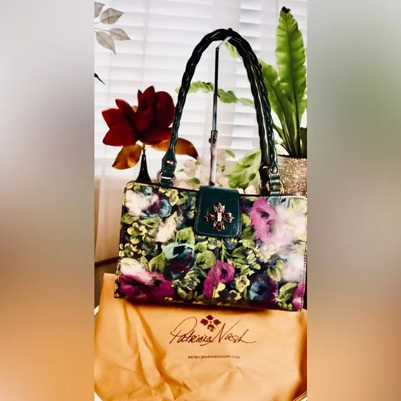 Patricia Nash Rosina Leather Satchel Deep Blue Nature w/ Blue Coral - Picture 3 of 10